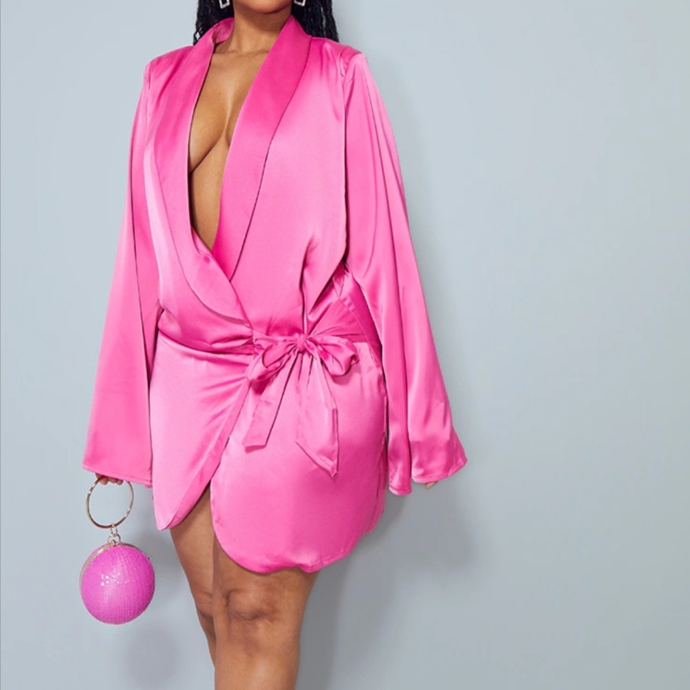 Bright Pink Extreme Plunge Mini Dress